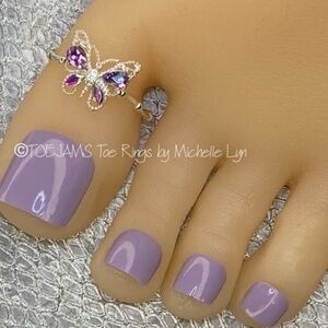 TOE RING BUTTERFLY Silver w/Purple Iridescent Crystal Wings Stretch Big …